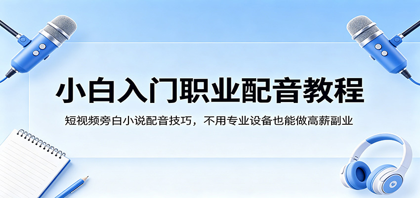 小白入门职业配音教程：短视频旁白、小说配音技巧，无需专业设备也能做高薪副业-资源项目网