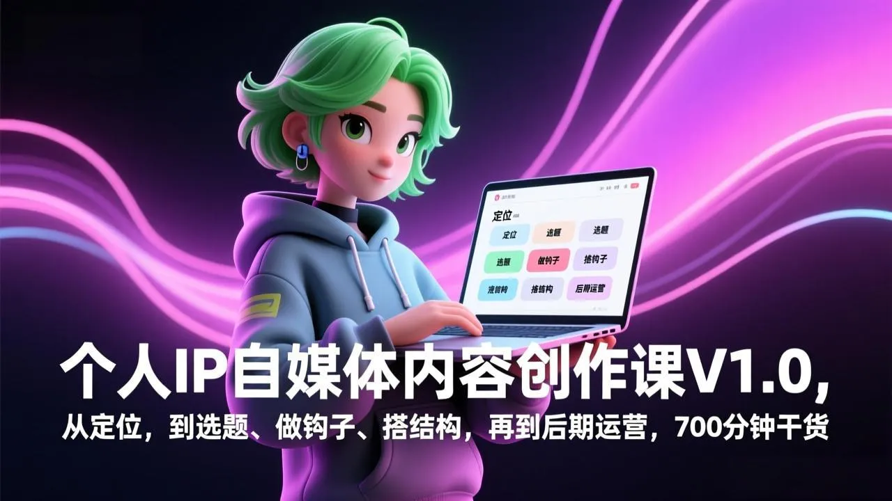个人IP自媒体内容创作课V1.0:从定位到运营,700分钟精华教程-资源项目网
