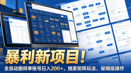 揭秘：单账号日赚200+的全自动搬砖新项目，独家矩阵玩法-资源项目网