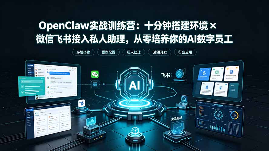 OpenClaw实战特训营:十分钟搭建环境+微信飞书接入私人助理,培养AI数字员工-资源项目网