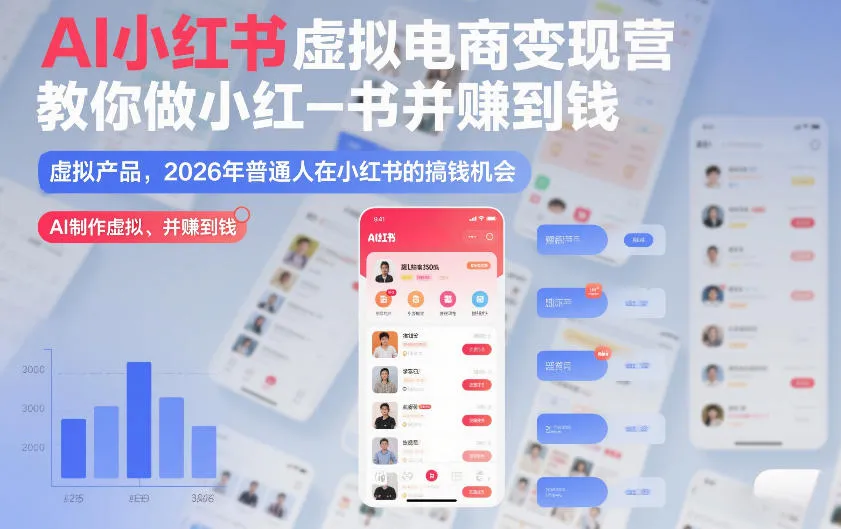 AI小红书虚拟电商变现营,教你做小红书并賺到钱,虚拟产品,2026年普通人在小红书的搞钱机会(完结)