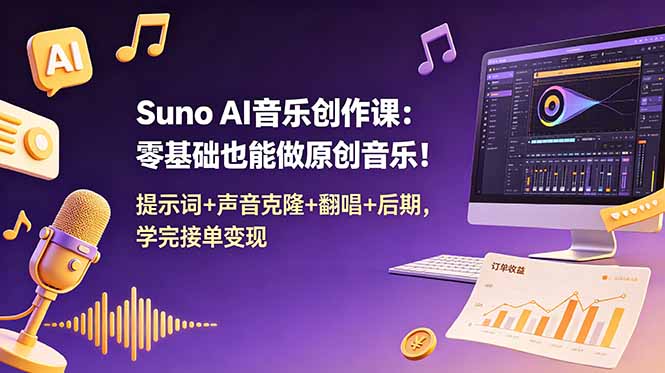 Suno AI音乐创作课程:零基础打造原创音乐,掌握提示词、声音克隆、翻唱及后期制作技巧,轻松接单变现!-资源项目网