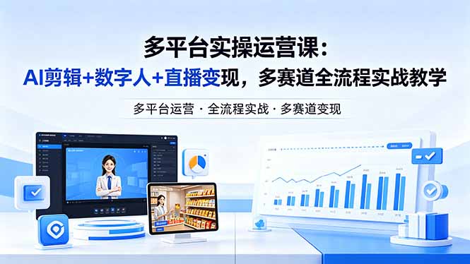 AI剪辑、数字人与直播变现：多平台实操运营课程，26年4月更新-资源项目网
