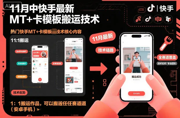 11月中快手最新MT+卡模板搬运技术,1:1搬运作品,可搬运任何赛道(安卓手机)-资源项目网