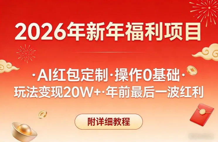 新年AI红包项目:0基础操作,20W+年前红利,附详细教程-资源项目网