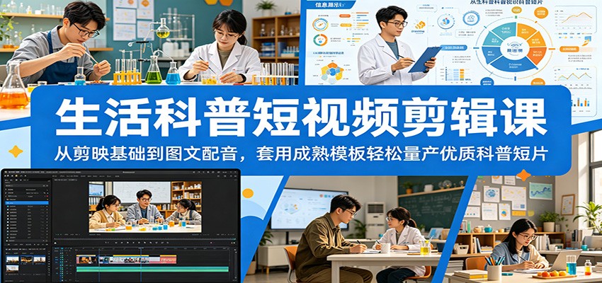 生活科普短视频剪辑入门：从剪映基础到图文配音，使用成熟模板轻松制作优质科普短片-资源项目网