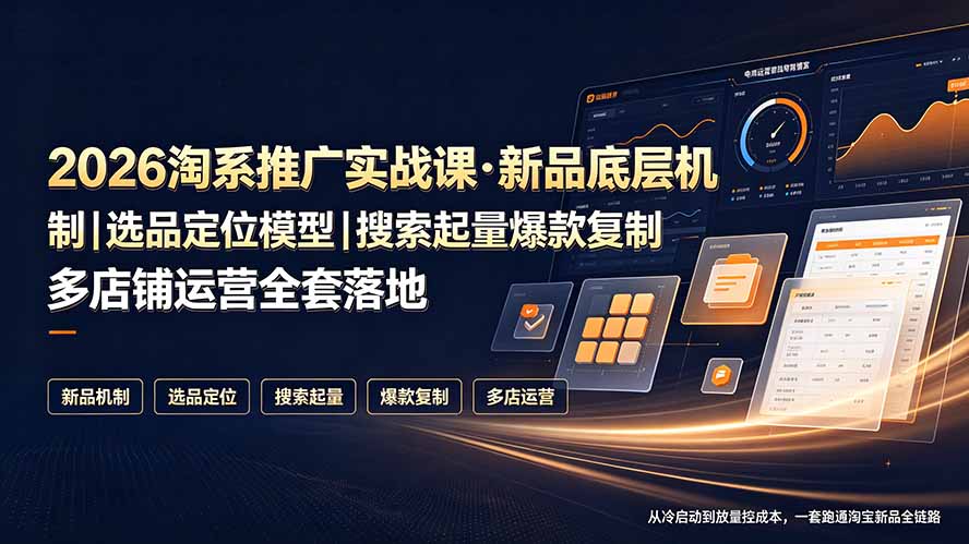 2026淘系推广实战课：新品底层机制、选品定位模型、搜索起量爆款复制与多店铺运营全套教程-资源项目网
