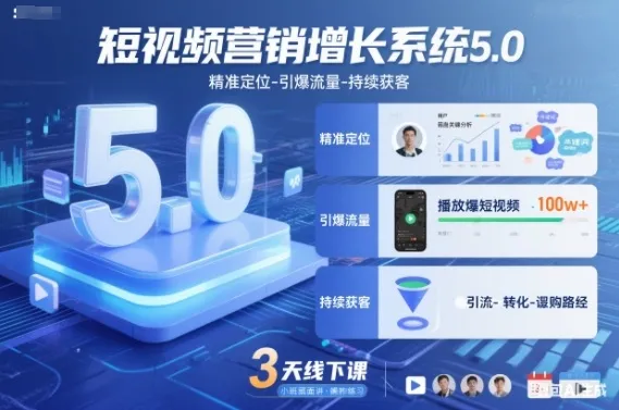 短视频营销增长系统5.0：精准定位、流量引爆、持续获客，3天见效（音频+图片）-资源项目网
