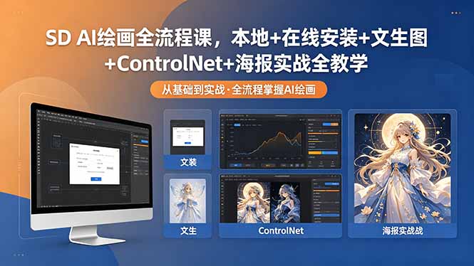 SD AI绘画全流程课程：本地与在线安装、文生图、ControlNet及海报实战全教学-资源项目网