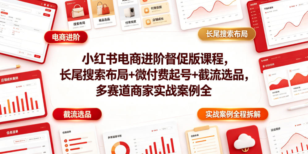 小红书电商进阶督促版课程：长尾搜索布局、微付费起号、截流选品实战案例解析-资源项目网