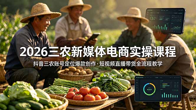 2026年三农新媒体电商实操课程:抖音三农账号爆款创作与短视频直播带货全流程教学-资源项目网