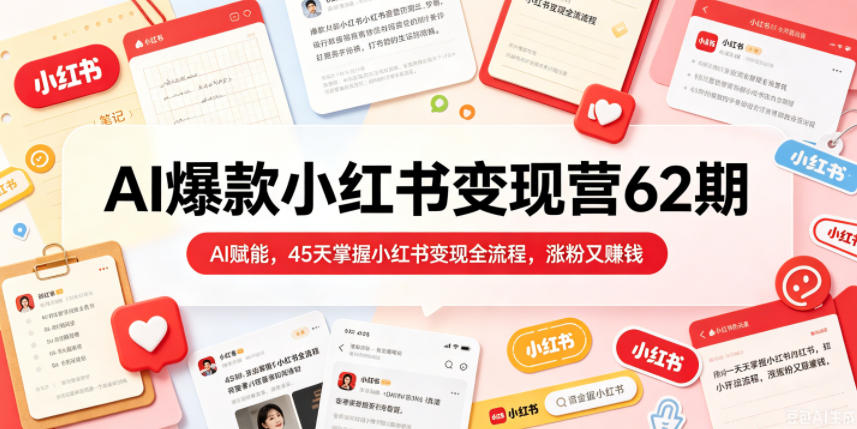 2026年5月AI爆款小红书变现营第62期:45天掌握小红书变现全流程,快速涨粉并盈利-资源项目网