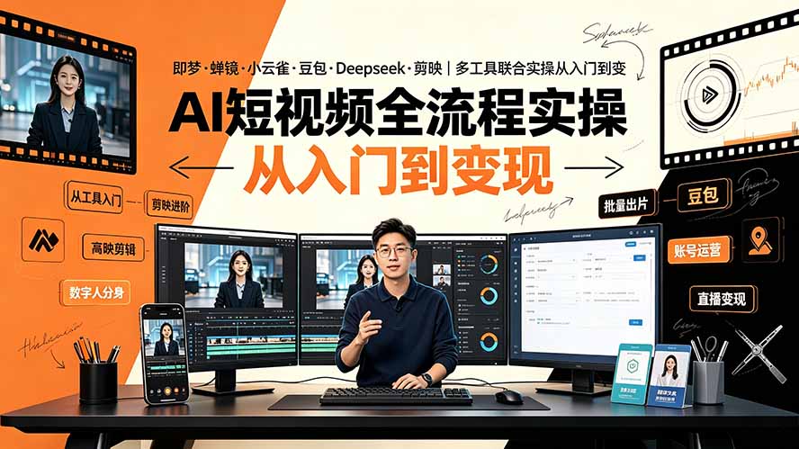 AI短视频全流程实操：多工具联合操作，从入门到变现-资源项目网