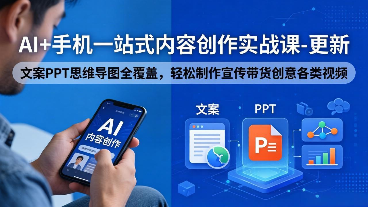 AI+手机内容创作实战课程：一站式更新，PPT、思维导图全覆盖，轻松制作带货宣传视频-资源项目网