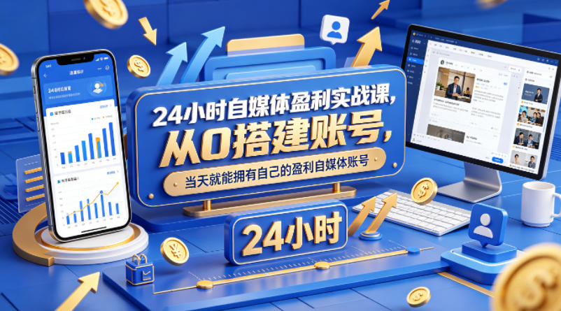 24小时自媒体盈利实战课程：0基础搭建账号，快速拥有盈利自媒体-资源项目网