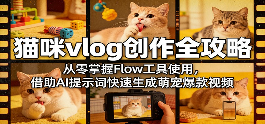 《猫咪Vlog创作全攻略：掌握Flow工具与AI提示词，快速制作爆款萌宠视频》-资源项目网