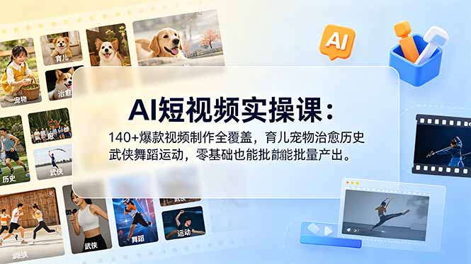 AI短视频实操课:140+爆款视频制作全覆盖,零基础也能批量产出-资源项目网