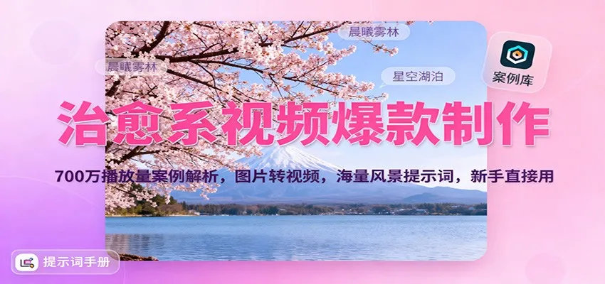 治愈系视频爆款制作教程：700万播放量案例解析，图片转视频技巧，海量风景提示词使用指南-资源项目网