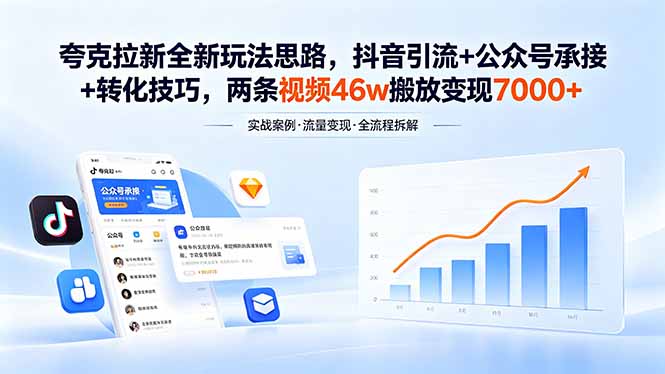 夸克拉新玩法揭秘：抖音引流+公众号变现技巧，视频46万播放量，日赚7000+-资源项目网