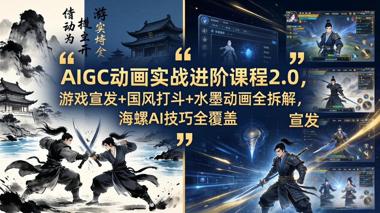 AIGC动画实战进阶课程2.0：游戏宣发、国风打斗与水墨动画技巧全解析，海螺AI技术全覆盖-资源项目网
