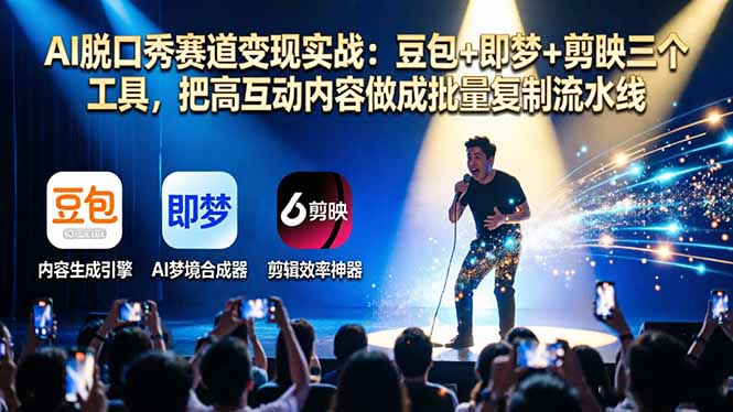 AI脱口秀内容变现:豆包、即梦、剪映工具助力高互动内容批量复制-资源项目网