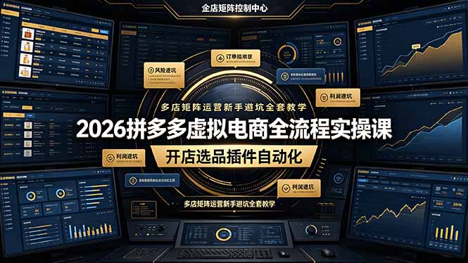 2026拼多多虚拟电商全流程实操课：开店选品插件自动化、多店矩阵运营新手避坑全套教学-资源项目网