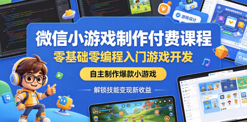微信小游戏制作入门课程：零基础编程，自主开发爆款游戏，技能变现新途径-资源项目网