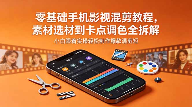 零基础手机影视混剪教程：从素材选择到卡点调色，小白实操轻松制作爆款短片-资源项目网