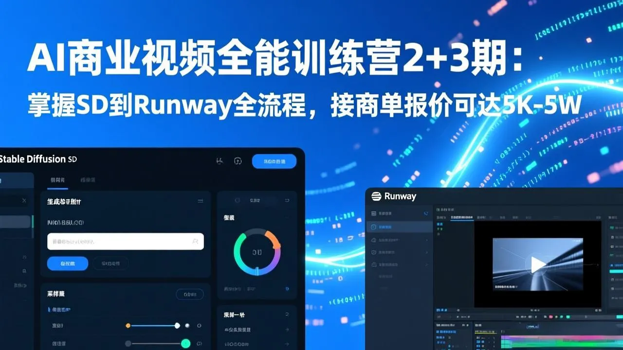 AI商业视频全能训练营2+3期：掌握SD到Runway全流程，接商单报价可达5K-5W-资源项目网