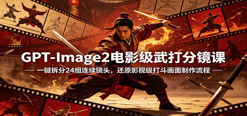 GPT-Image2电影级武打分镜课：一键拆分24组连续镜头，还原影视级打斗画面制作流程-资源项目网