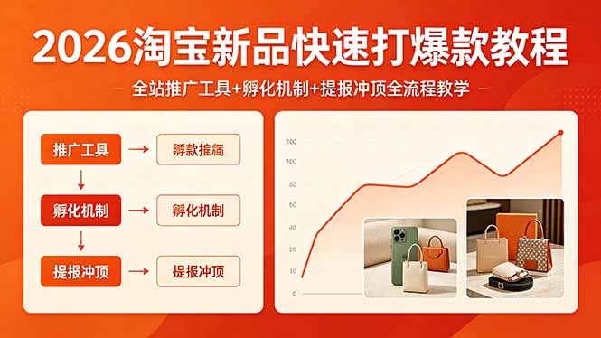 2026淘宝新品爆款打造教程：全站推广工具、孵化机制及提报冲顶全流程教学-资源项目网