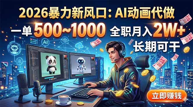 2026年AI动画代做新机遇：单笔500-1000元，月入2万+，长期稳定工作-资源项目网