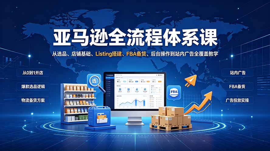 亚马逊全流程体系课程：从选品到后台操作，全面覆盖Listing搭建、FBA备货及站内广告教学-资源项目网