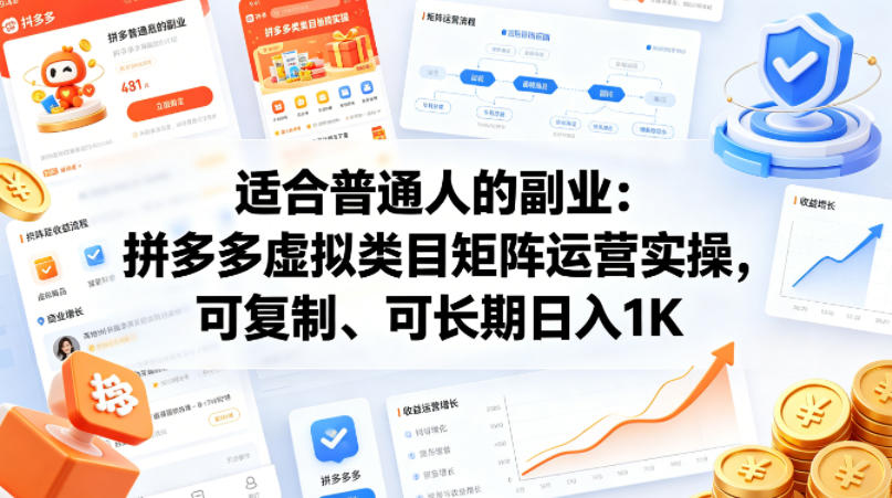 拼多多虚拟类目矩阵运营实操：适合普通人的可复制副业，日入1K【揭秘】-资源项目网