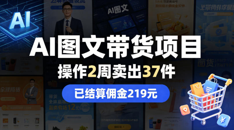 AI图文带货项目：两周内销量37件，佣金结算219元-资源项目网