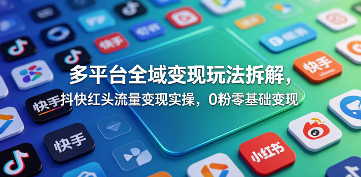 多平台全域变现策略揭秘：抖快红头流量高效变现，零基础新手必学-资源项目网