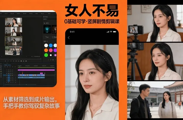 《女人不易》竖屏剧情剪辑课：零基础入门，手把手教你制作复杂故事-资源项目网