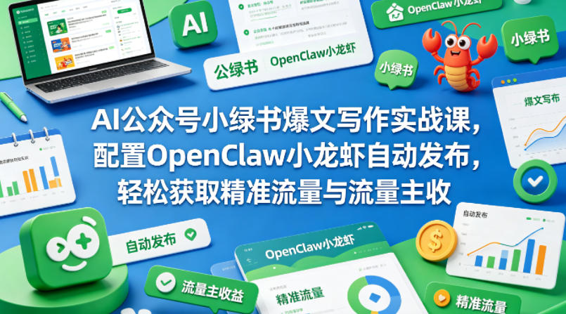 AI公众号小绿书爆文写作实战课：OpenClaw小龙虾自动发布，轻松获取精准流量与收益-资源项目网