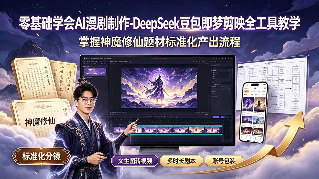 零基础AI漫剧制作教程：DeepSeek豆包即梦剪映全工具，掌握神魔修仙题材标准化产出流程-资源项目网