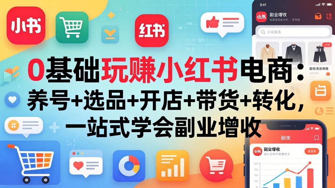 0基础小红书电商运营：养号、选品、开店、带货、转化，一站式副业增收指南-资源项目网
