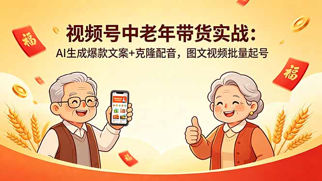 视频号中老年带货实战：AI爆款文案+克隆配音，批量起号技巧-资源项目网