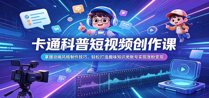 卡通科普短视频创作课：动画风格制作技巧，轻松打造趣味知识类账号实现涨粉变现-资源项目网