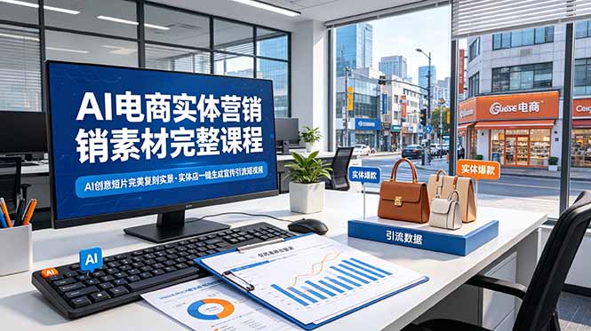 AI电商实体营销素材课程：创意短片复刻实景，实体店一键生成宣传引流短视频-资源项目网