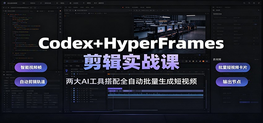 Codex+HyperFrames剪辑实战课：AI工具搭配全自动批量生成短视频教程-资源项目网