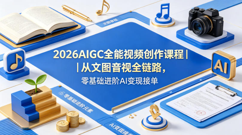 2026 AIGC全能视频创作课程：零基础到AI变现接单，全链路学习-资源项目网
