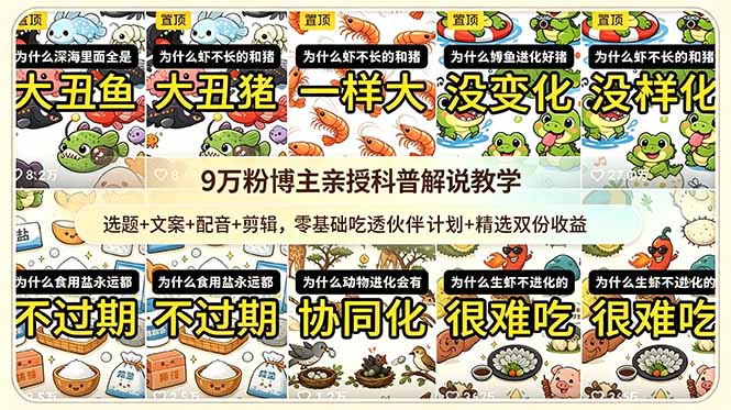 9w粉博主亲授:零基础科普解说教学,伙伴计划+精选双份收益-资源项目网