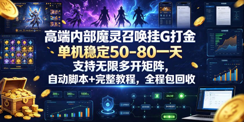 揭秘：高端内部魔灵召唤挂G打金，单机稳定50-80一天，支持无限多开矩阵，自动脚本+完整教程-资源项目网