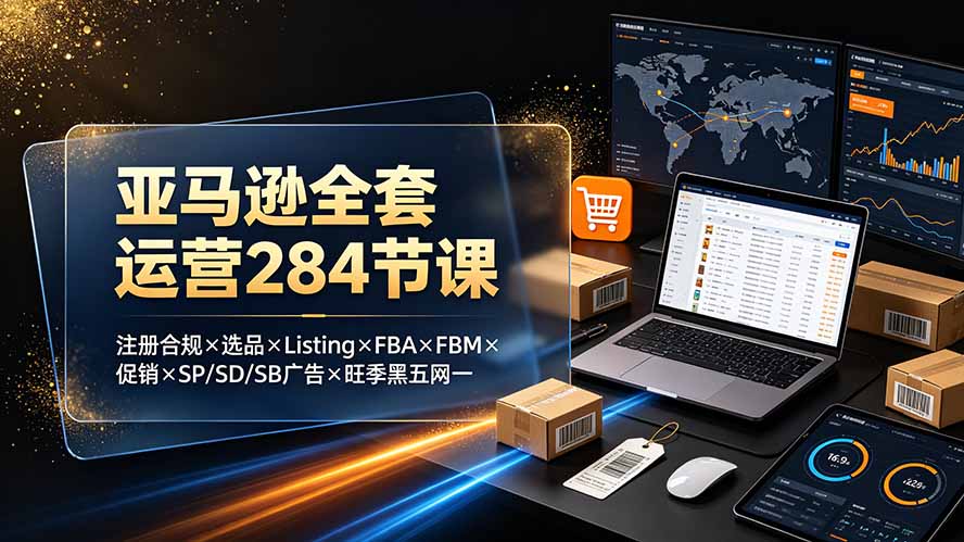 亚马逊全套运营课程：合规注册、选品策略、Listing优化、FBA与FBM操作、促销技巧、SP/SD/**广告及旺季黑五网一策略-资源项目网