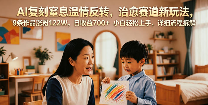 AI复刻温情反转,治愈赛道新玩法,9作品涨粉122W,日收益700+,小白轻松上手,详细流程拆解-资源项目网