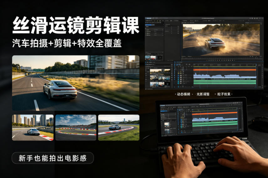 大叔丝滑运镜剪辑课：汽车拍摄、剪辑与特效全攻略，新手也能拍出电影级效果-资源项目网